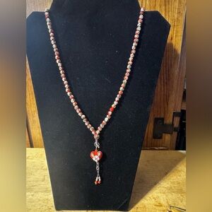 Vintage Cloisonné floral heart beaded necklace